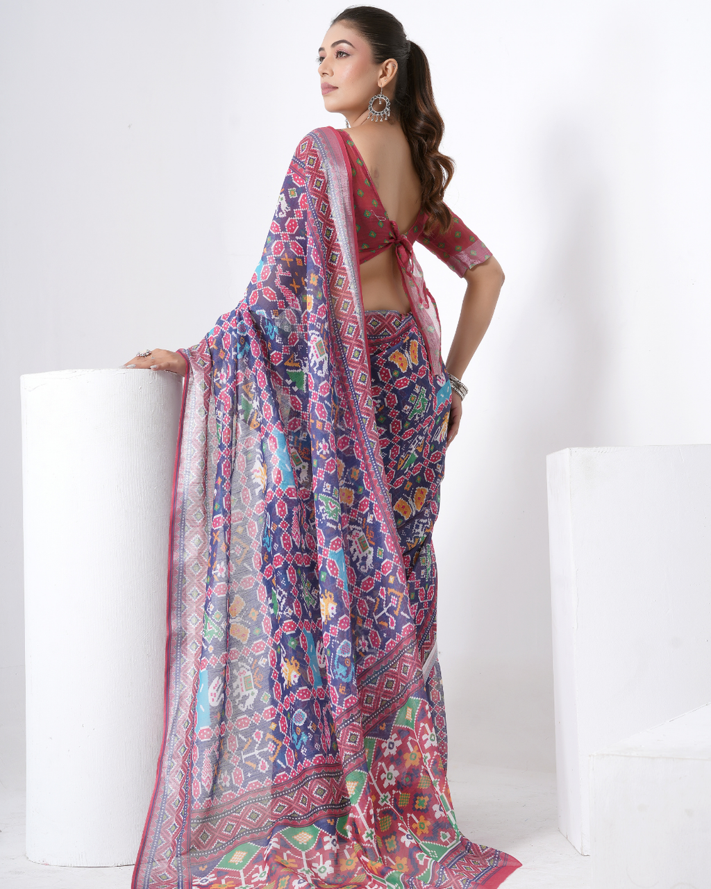 Royal Navy Patola Geometric Saree