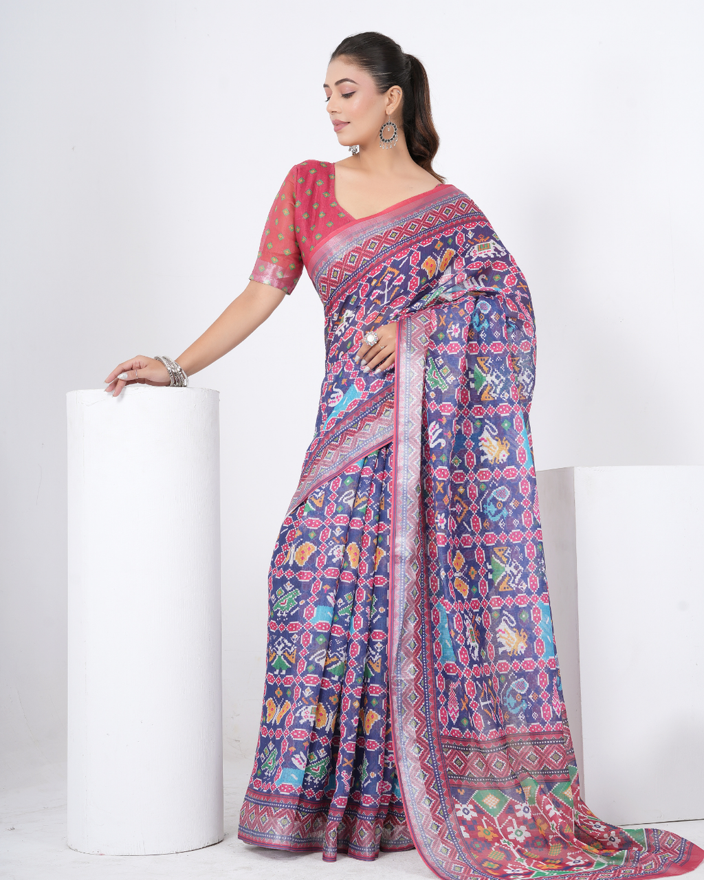 Royal Navy Patola Geometric Saree