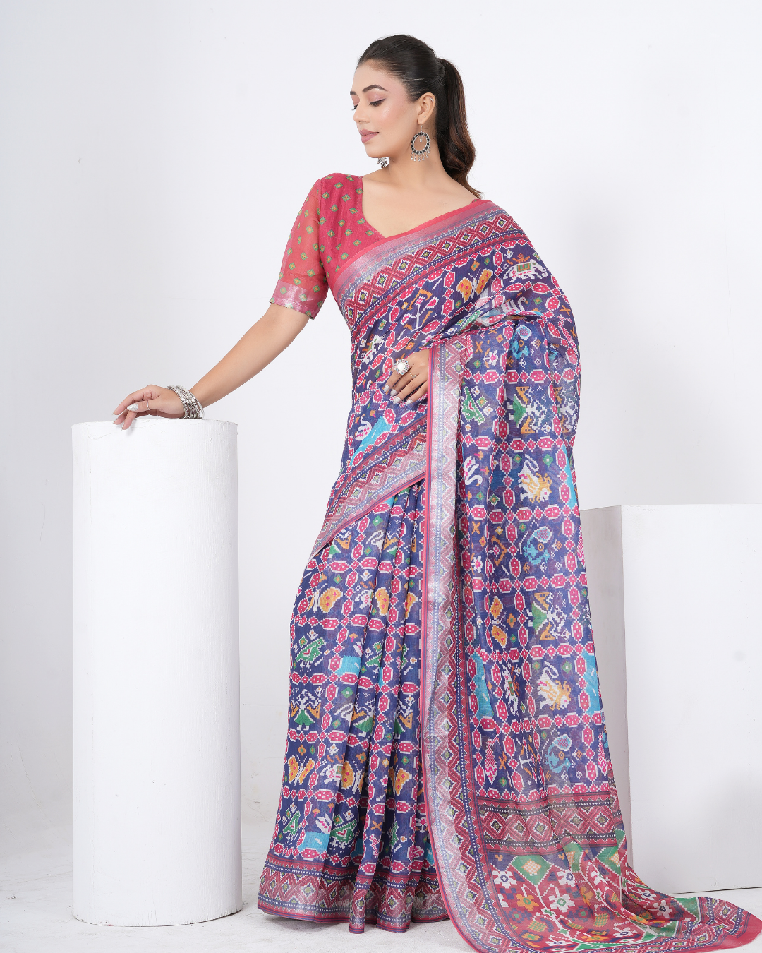 Royal Navy Patola Geometric Saree