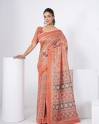 Warm Rust Ikat Grid Saree