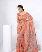 Warm Rust Ikat Grid Saree