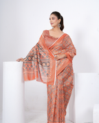 Warm Rust Ikat Grid Saree