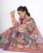 Vintage Purple Mughal Miniature Art Saree