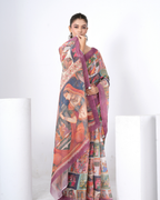 Vintage Purple Mughal Miniature Art Saree