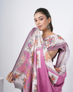 Orchid Violet Floral Bouquet Block Saree