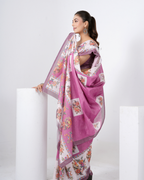 Orchid Violet Floral Bouquet Block Saree