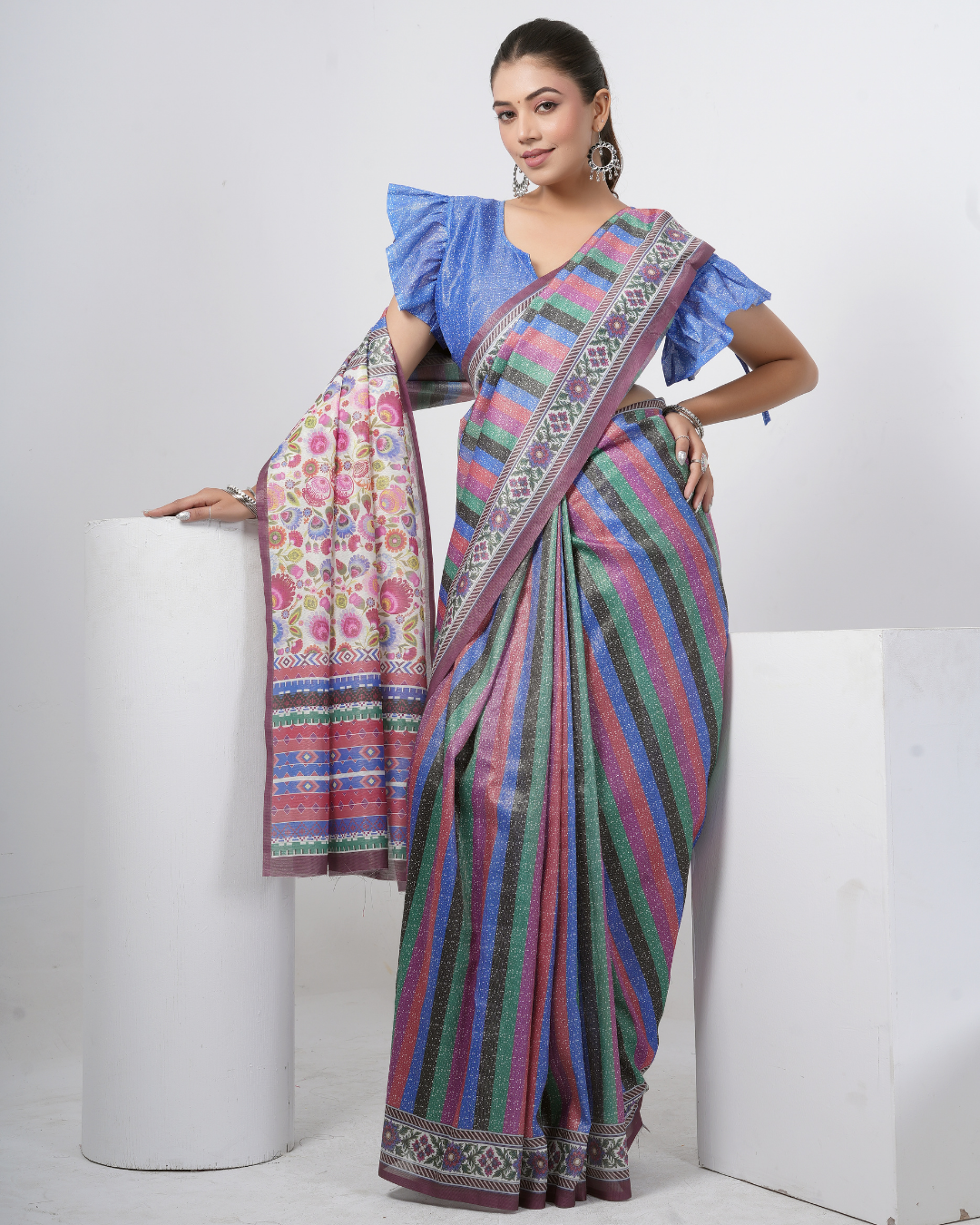 Multicolor Festive Rainbow Striped Saree
