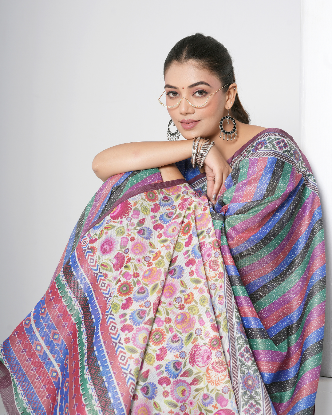 Multicolor Festive Rainbow Striped Saree