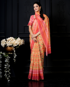 Marigold Orange Bandhani Ikkat Saree