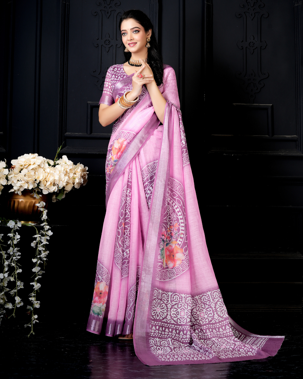 Lilac Purple Floral Mandala Saree