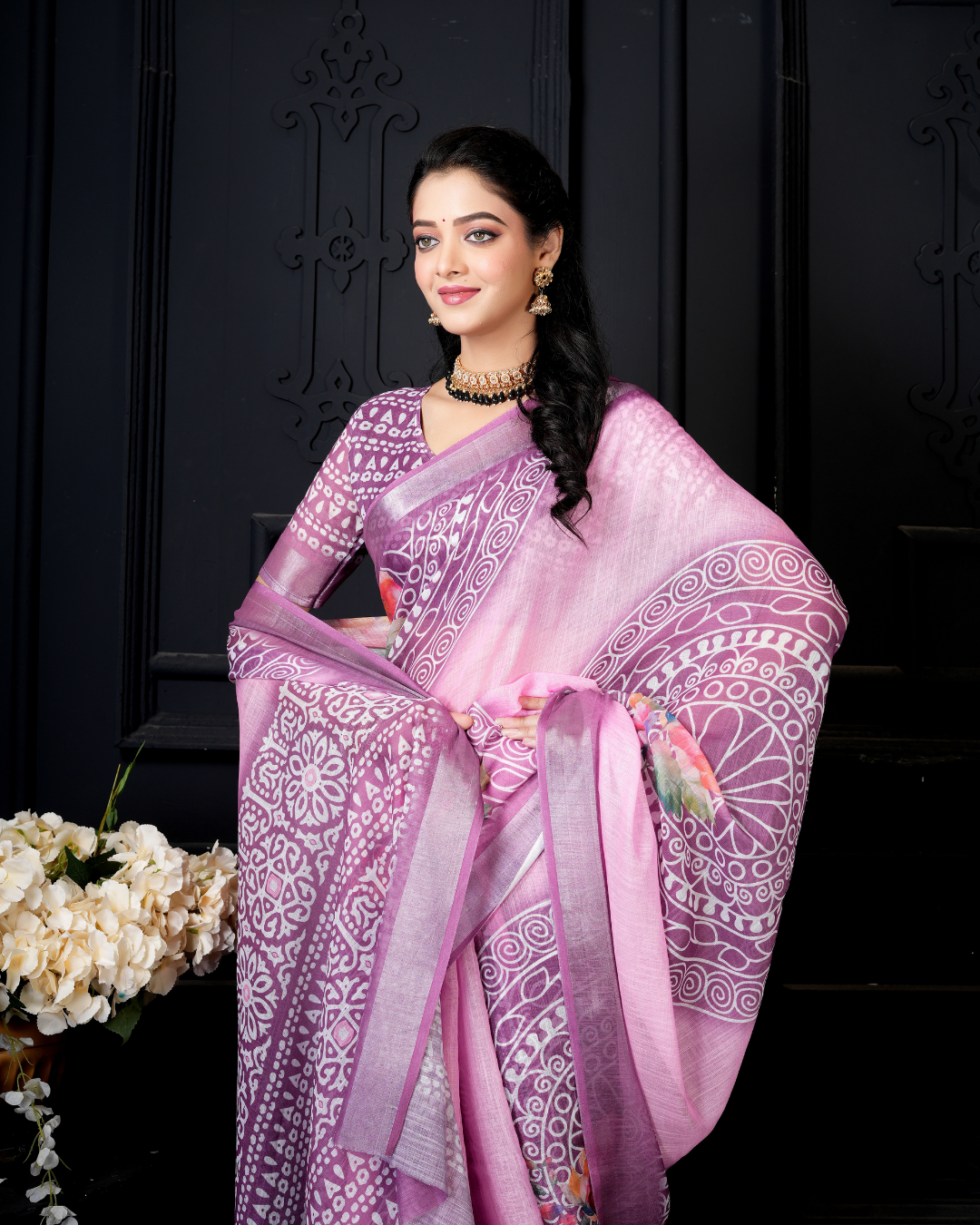 Lilac Purple Floral Mandala Saree