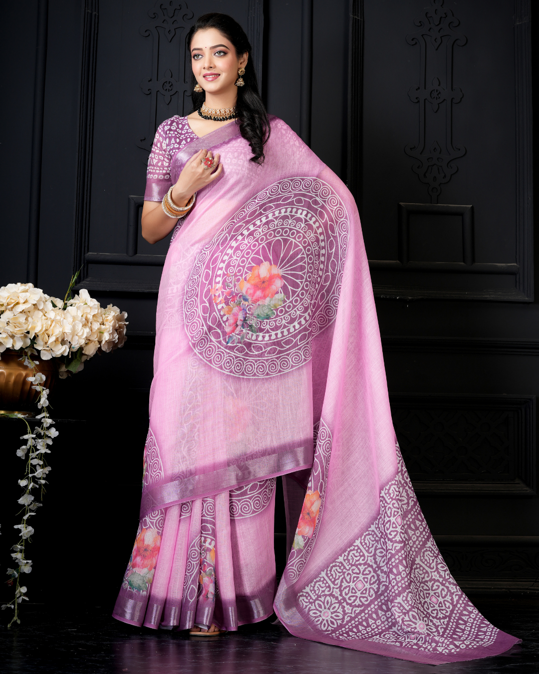 Lilac Purple Floral Mandala Saree