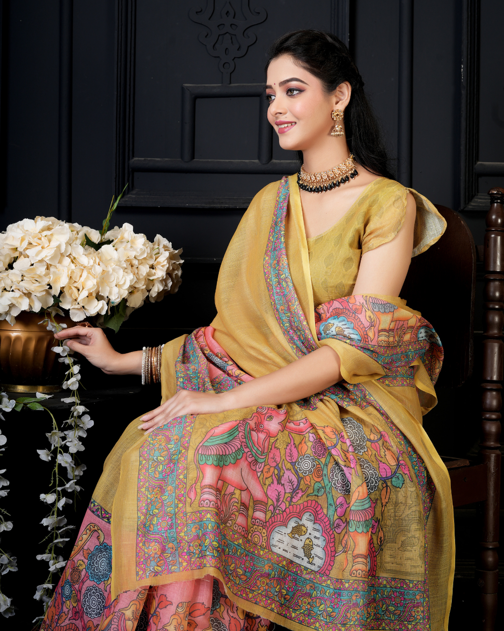 Mustard Yellow Royal Elephant Art Saree