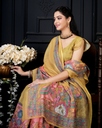 Mustard Yellow Royal Elephant Art Saree