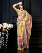 Mustard Yellow Royal Elephant Art Saree