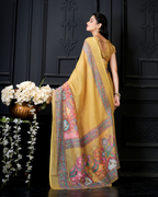 Mustard Yellow Royal Elephant Art Saree