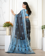 Charcoal Grey Cyan Sunburst Booti Saree