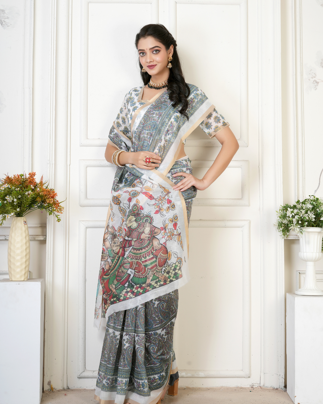 Ivory Kalamkari Devotional Dance Saree