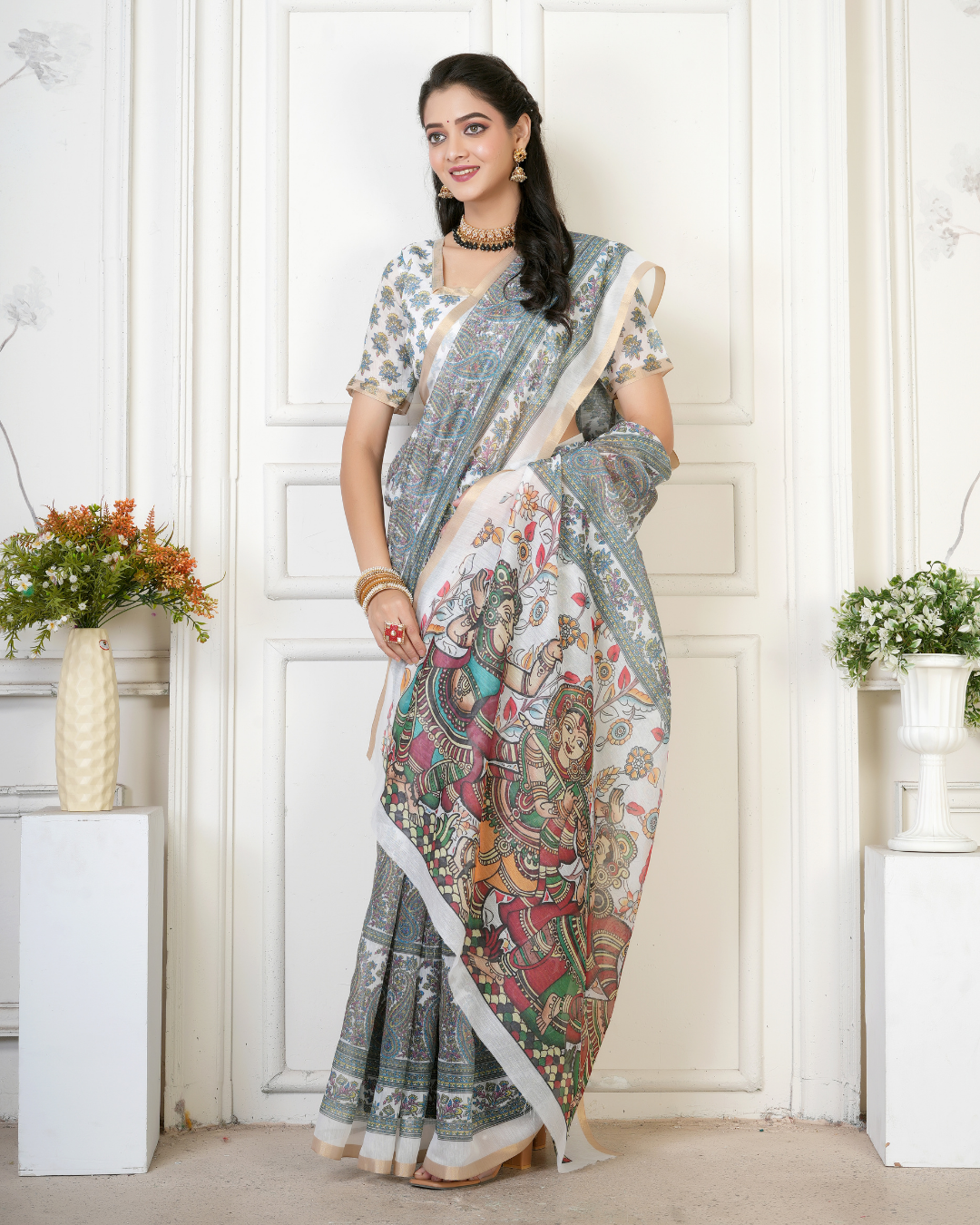 Ivory Kalamkari Devotional Dance Saree