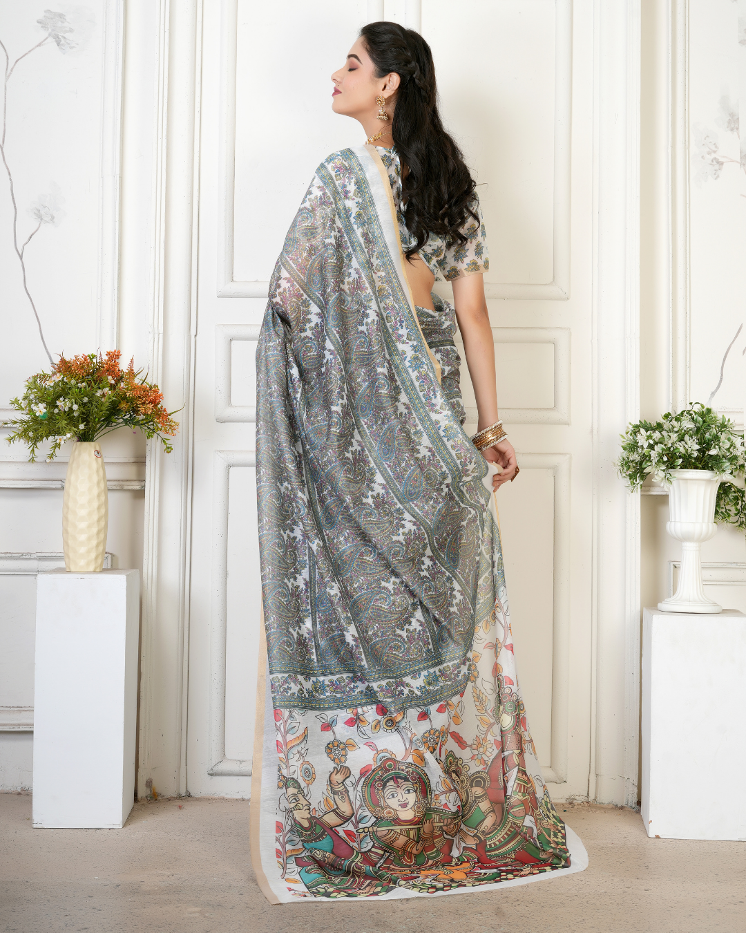 Ivory Kalamkari Devotional Dance Saree