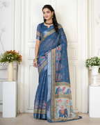 Denim Blue Royal Peacock Elephant Saree