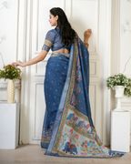 Denim Blue Royal Peacock Elephant Saree