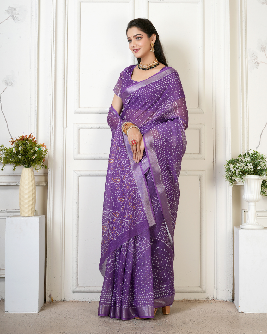 Royal Purple Bandhani Paisley Saree