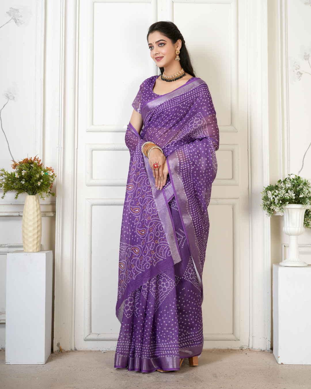 Royal Purple Bandhani Paisley Saree