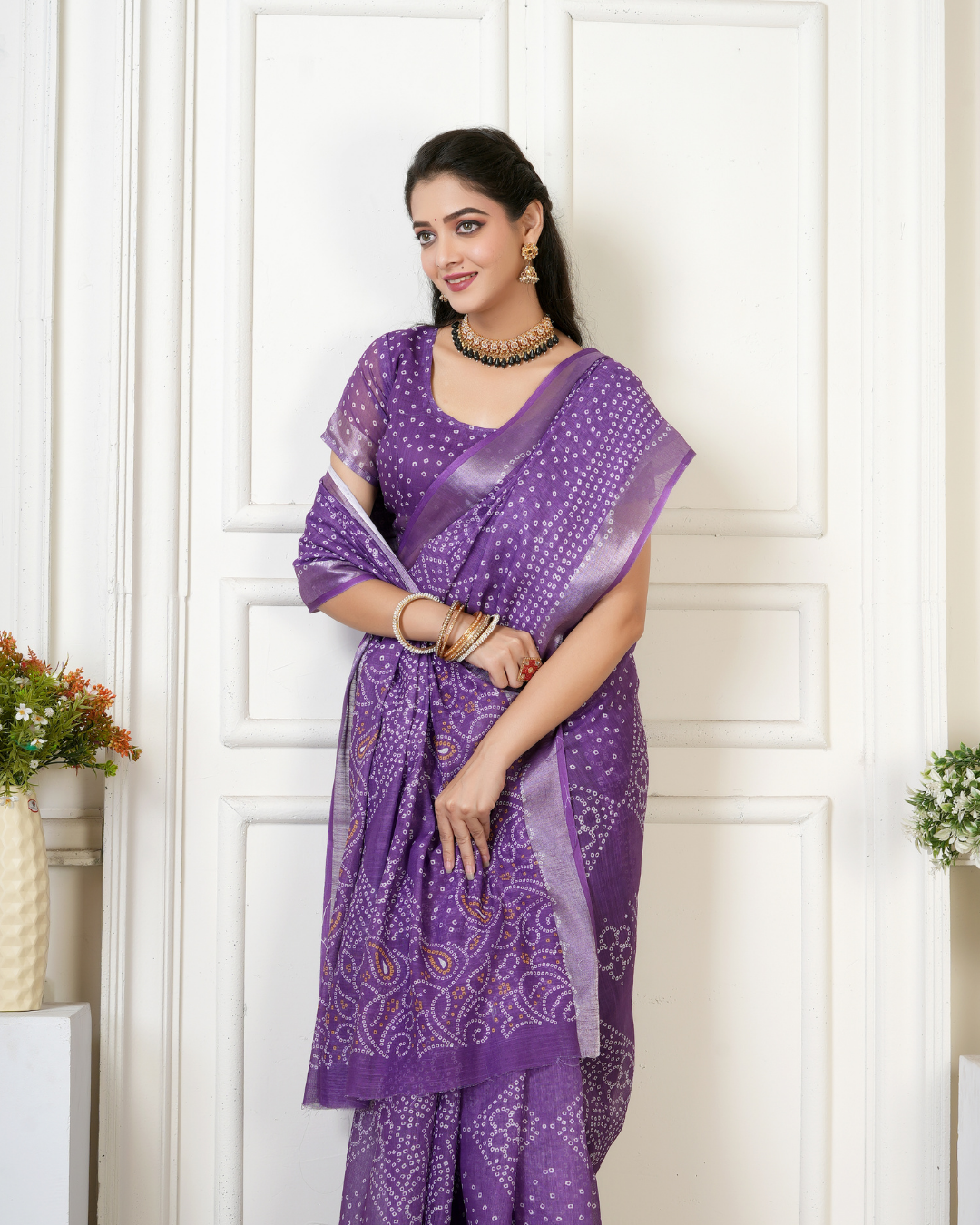 Royal Purple Bandhani Paisley Saree