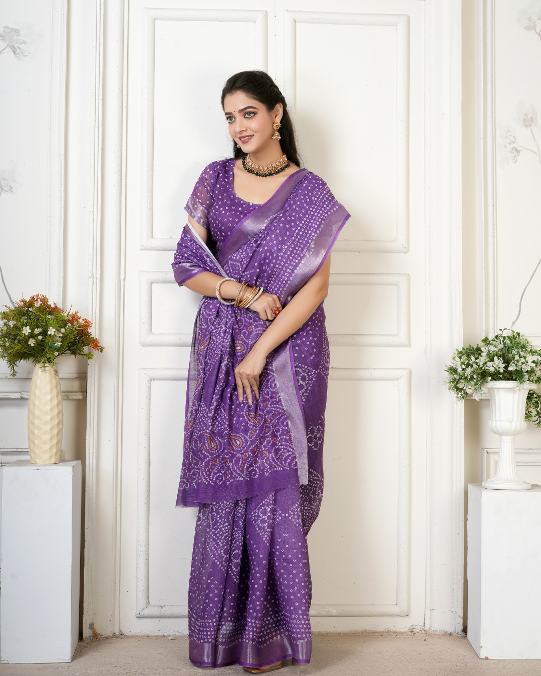 Royal Purple Bandhani Paisley Saree