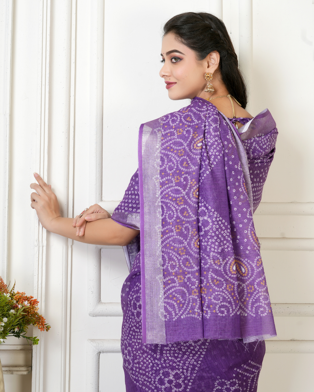 Royal Purple Bandhani Paisley Saree