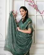 Bottle Green Intricate Bandhani Jaal Saree