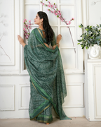 Bottle Green Intricate Bandhani Jaal Saree