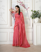 Coral Rose Delicate Floral Vine Saree