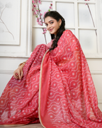 Coral Rose Delicate Floral Vine Saree