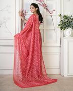 Coral Rose Delicate Floral Vine Saree