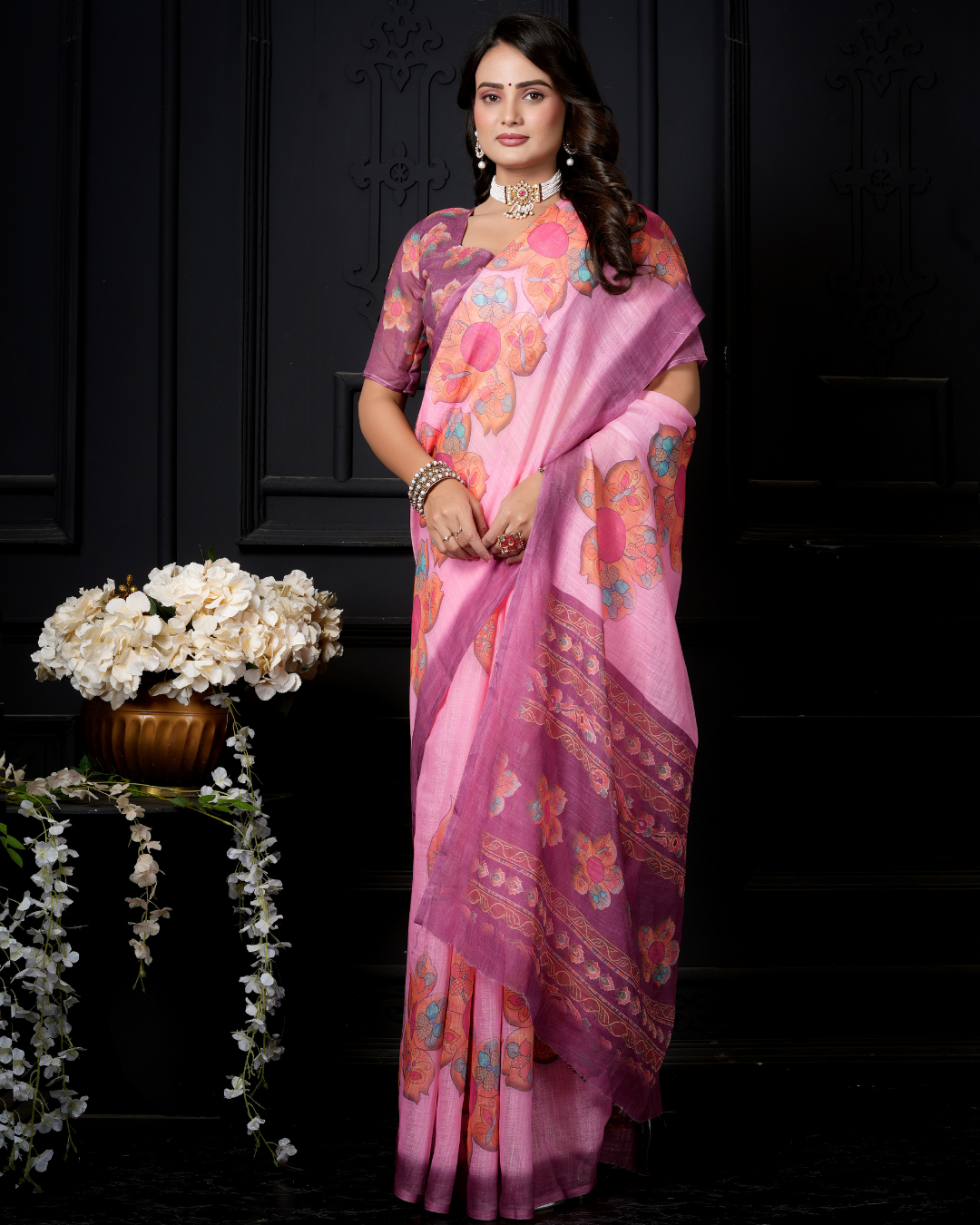 Pastel Pink Watercolor Medallion Saree
