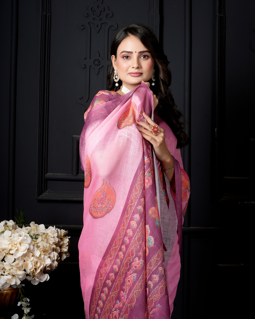 Pastel Pink Watercolor Medallion Saree