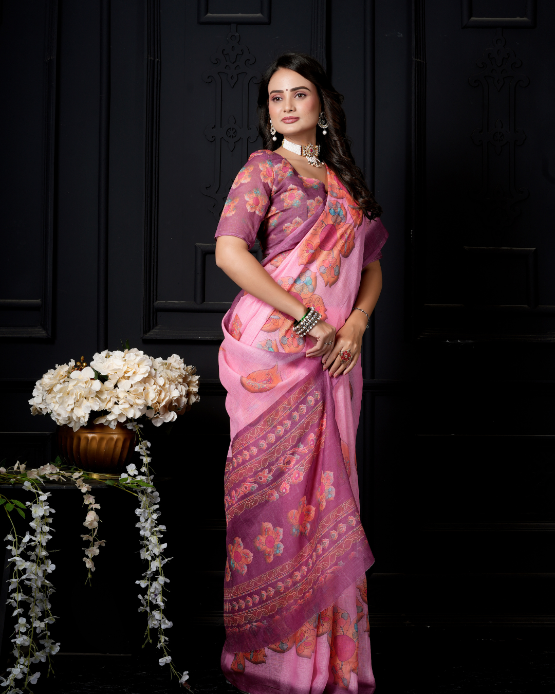 Pastel Pink Watercolor Medallion Saree