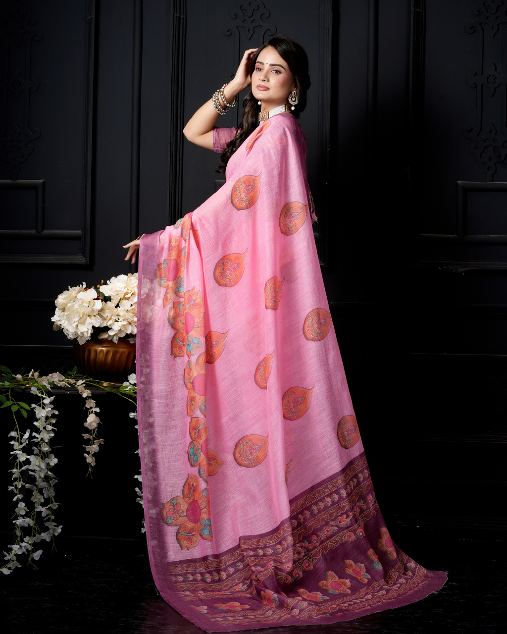 Pastel Pink Watercolor Medallion Saree