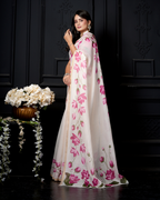 Ivory White Pichwai Lotus Garden Saree