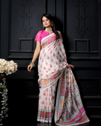 Ivory White Paisley Arch Heritage Saree