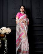 Ivory White Paisley Arch Heritage Saree