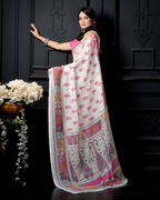 Ivory White Paisley Arch Heritage Saree