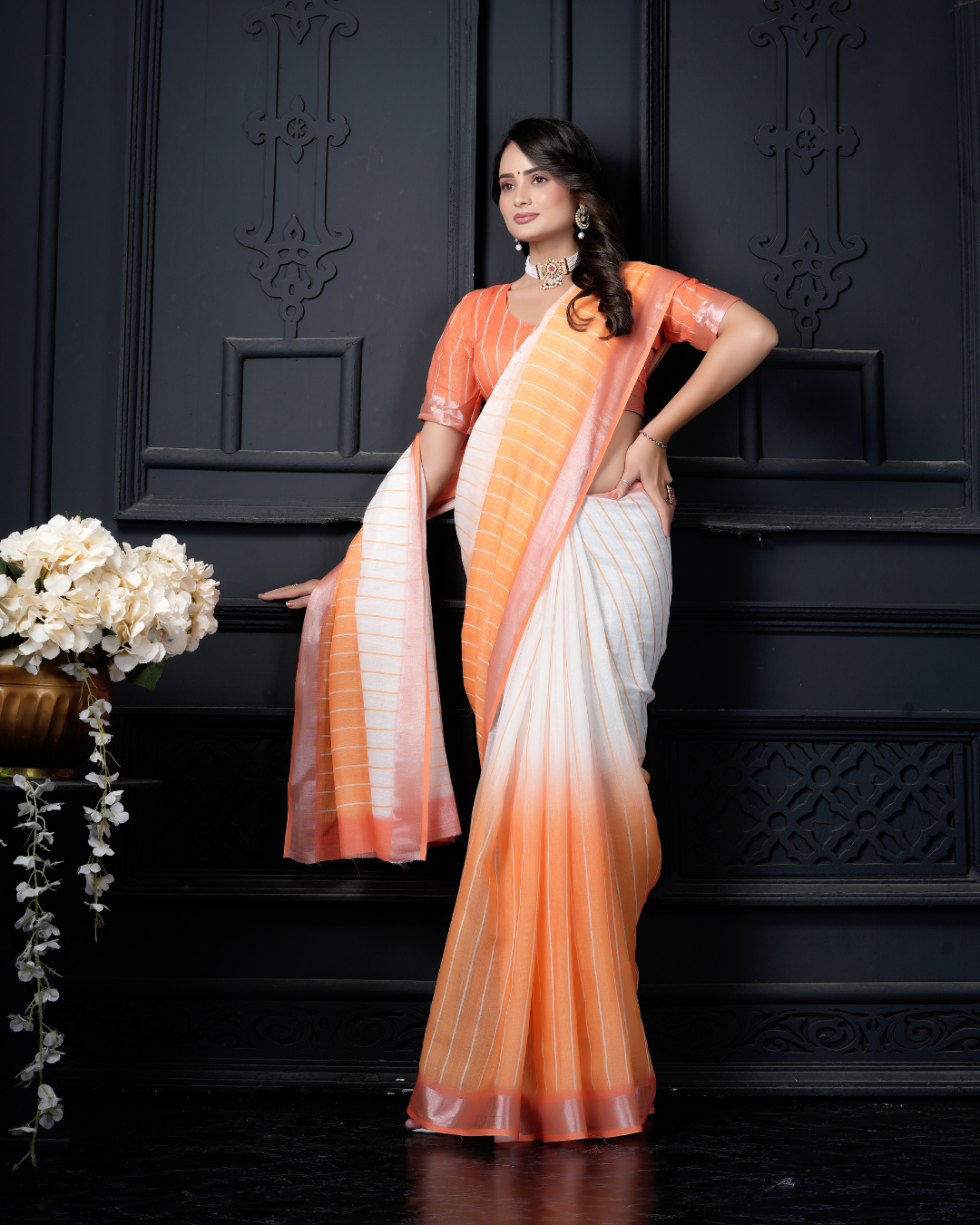 Sunset Peach Leheriya Ombre Saree