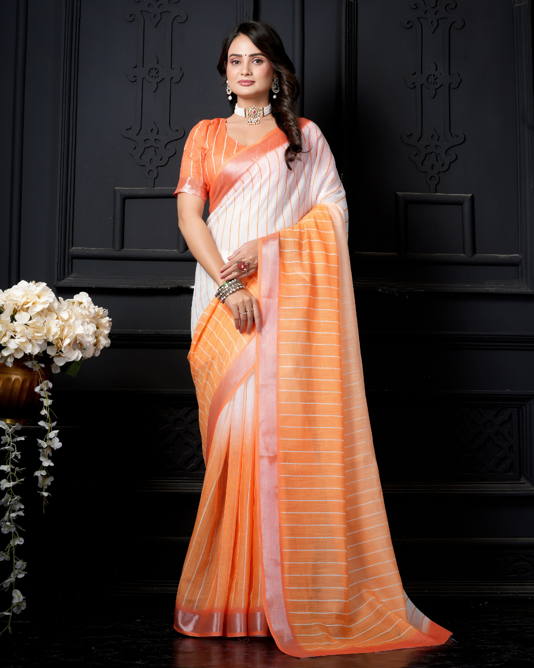 Sunset Peach Leheriya Ombre Saree