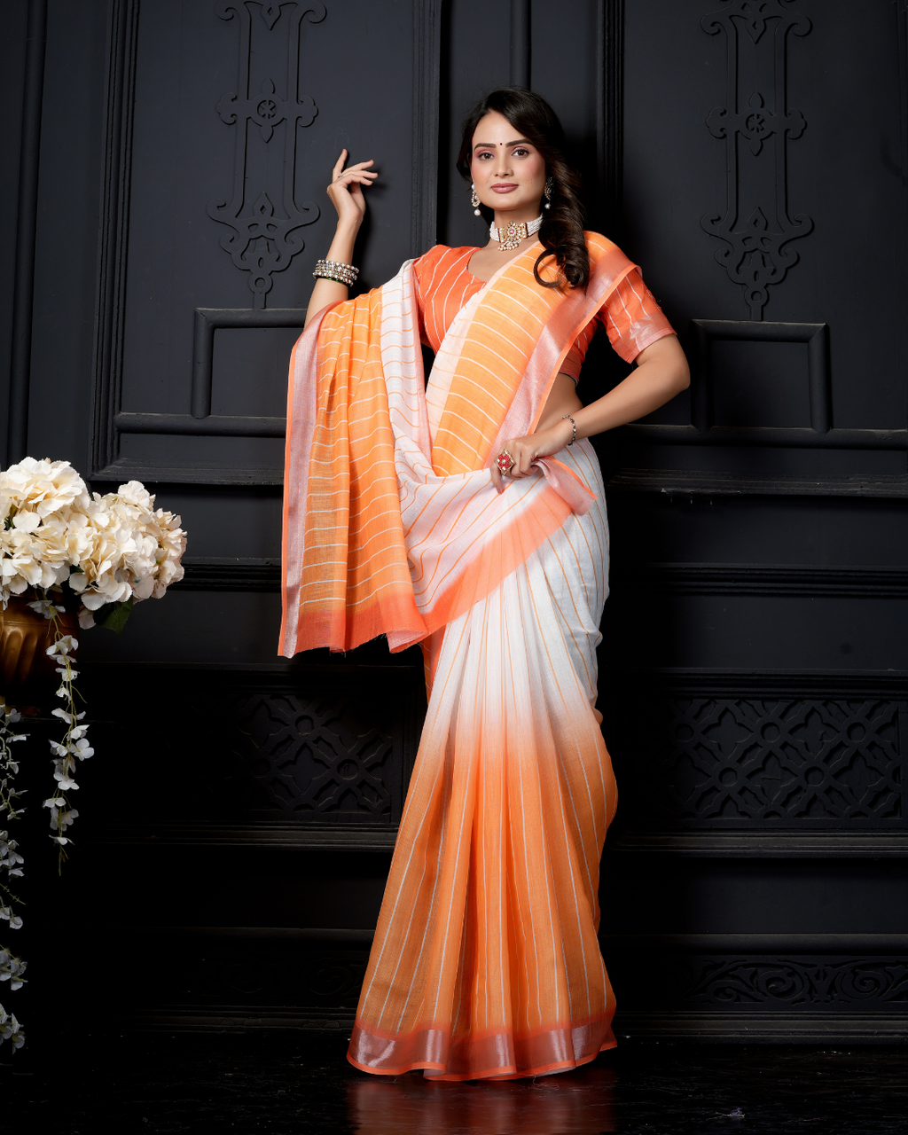 Sunset Peach Leheriya Ombre Saree
