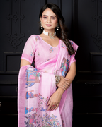 Baby Pink Folk Elephant Tree Saree