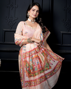 Pastel Peach Pichwai Shrinathji Saree