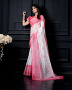 Ivory & Magenta Bandhani Lotus Saree